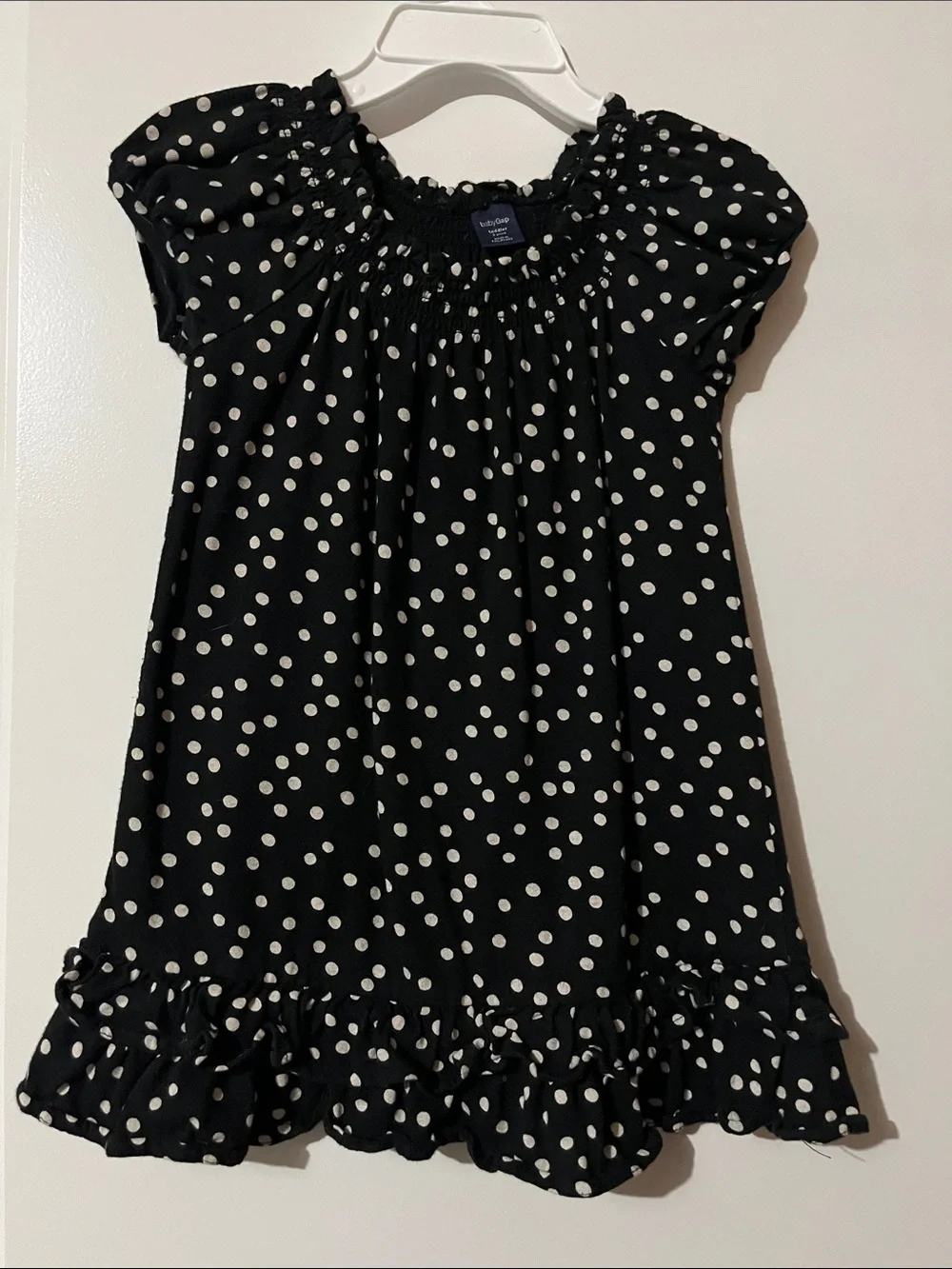 GAP Black Dress with White Polka Dots and Ruffle Hem